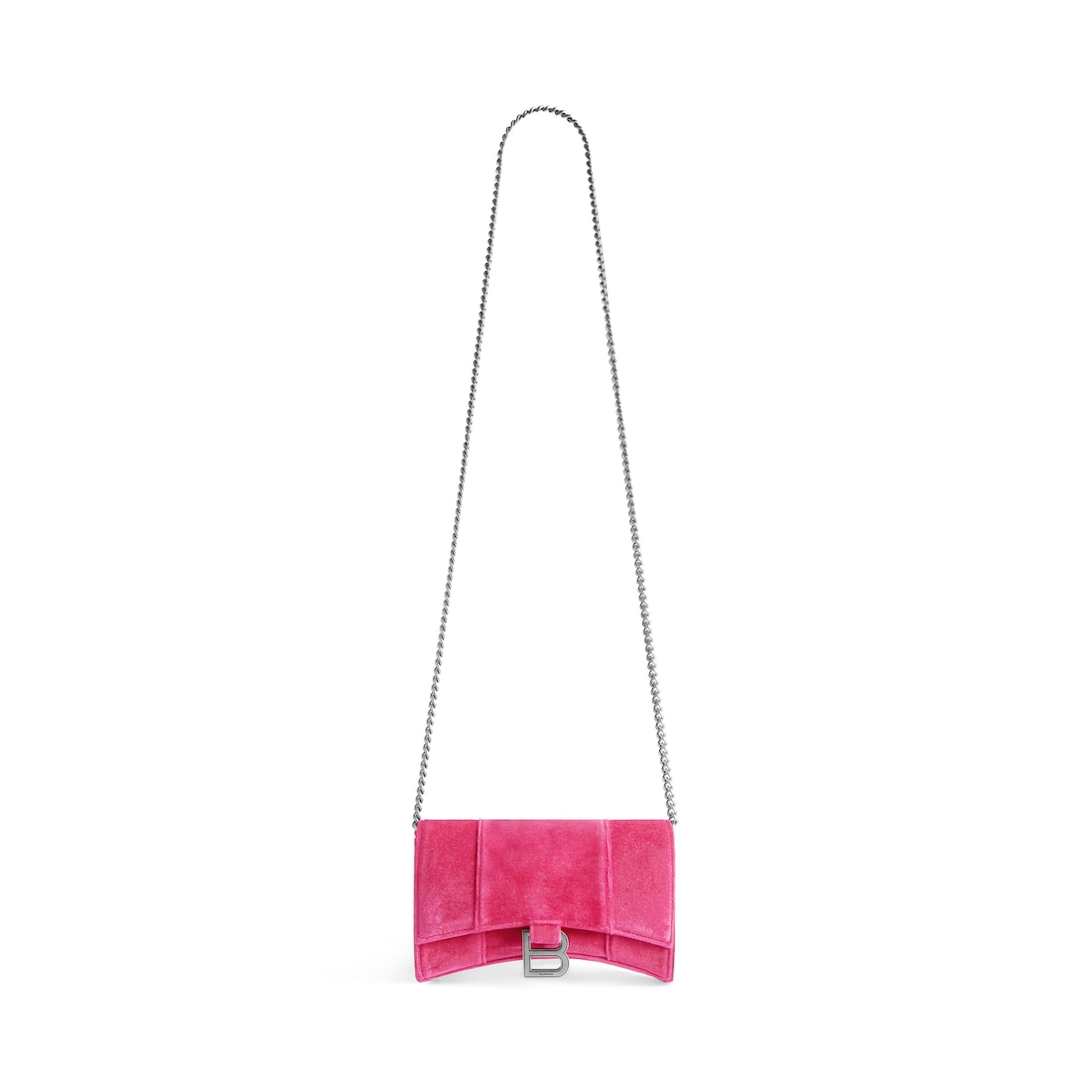 Women's Hourglass Wallet On Chain Velvet Jersey in Bright Pink