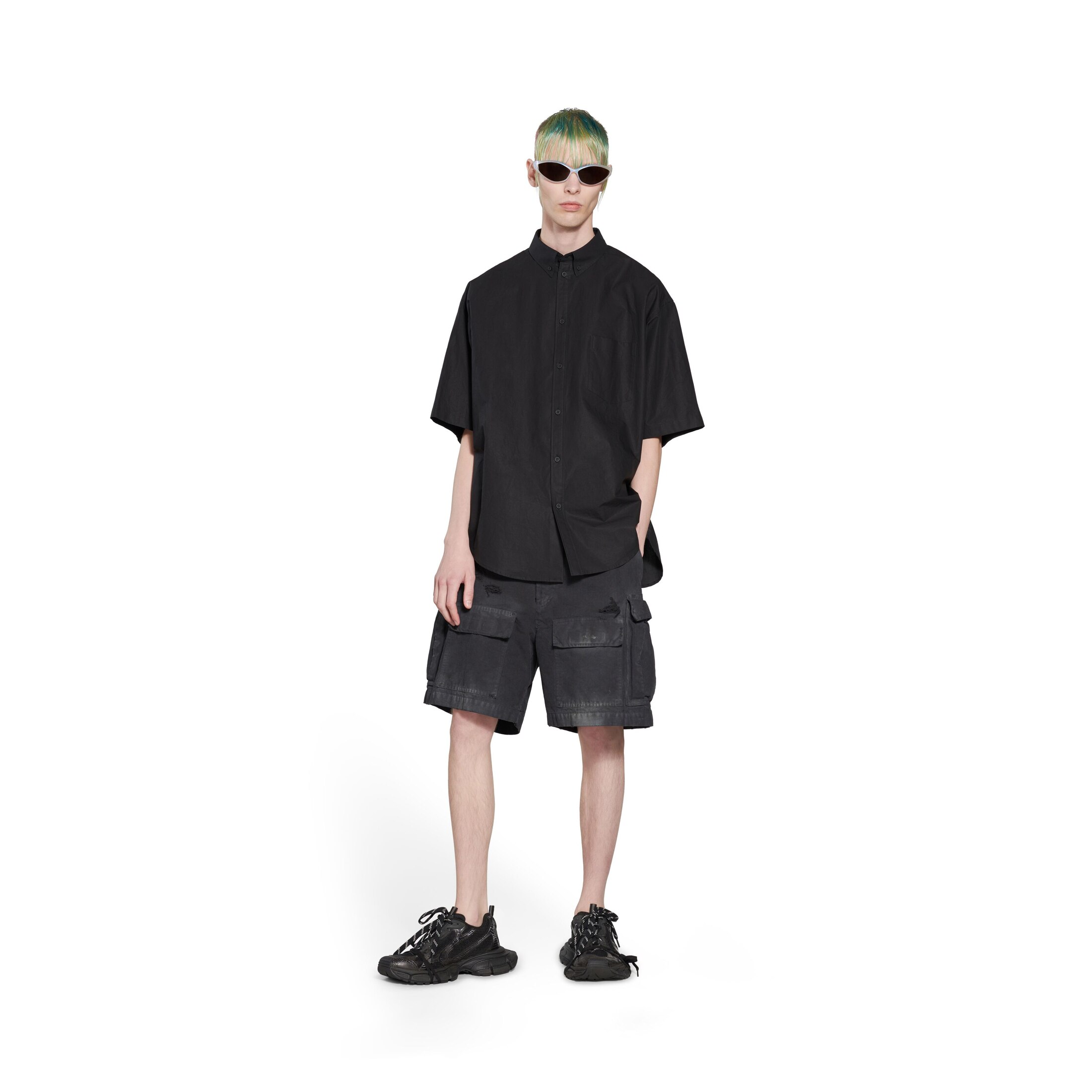 Men's Tape Type Short Sleeve Shirt Large Fit in Black | Balenciaga US