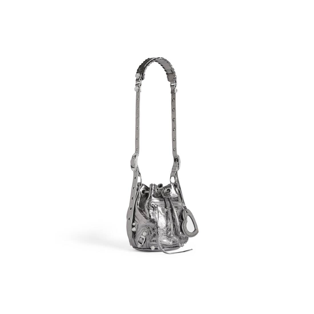 Women's Le Cagole Xs Bucket Bag Metallized With Rhinestones in Silver