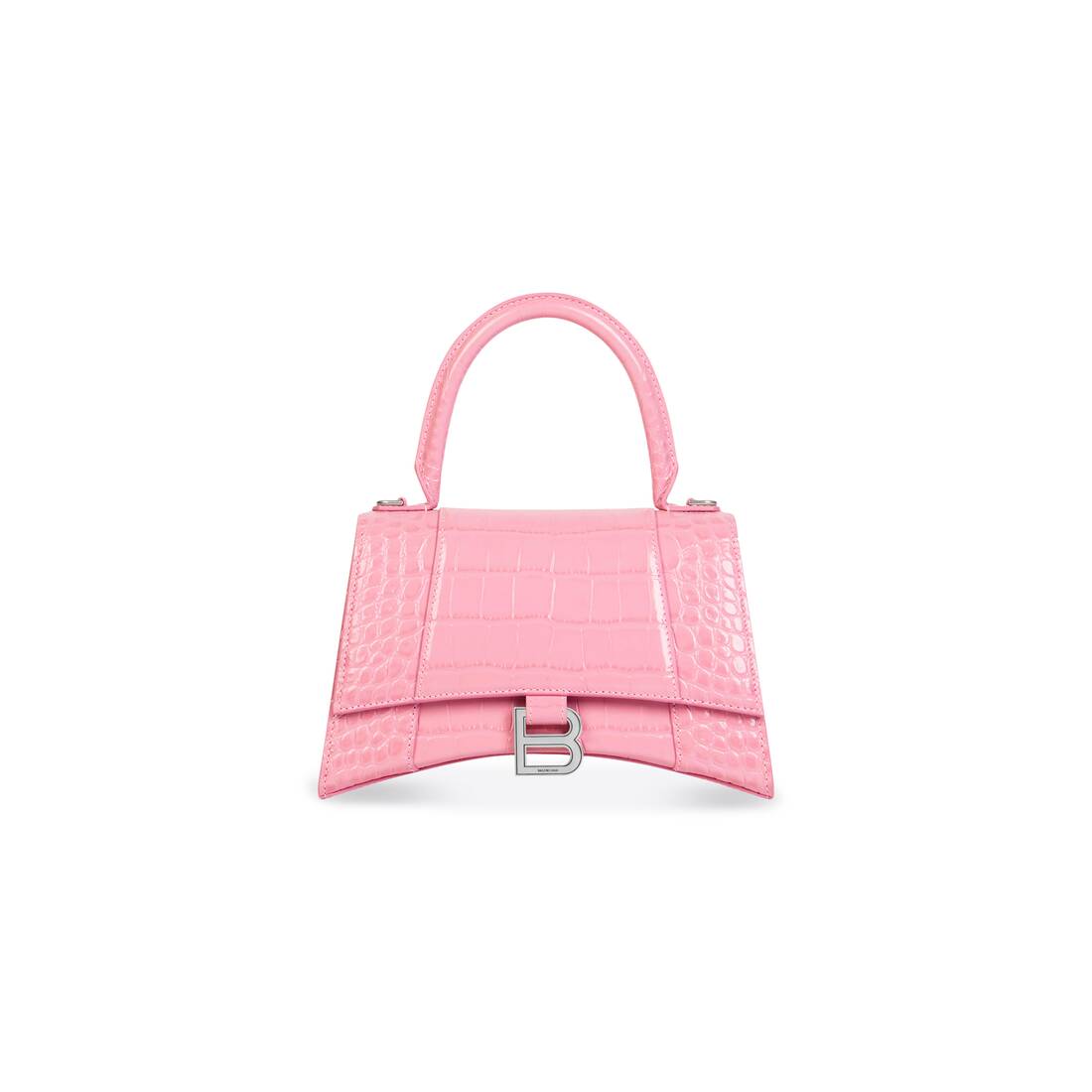 Women's Hourglass Small Handbag Crocodile Embossed in Pink