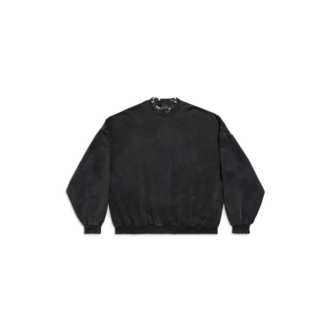 Pierced Round Sweatshirt Oversized in Black Faded