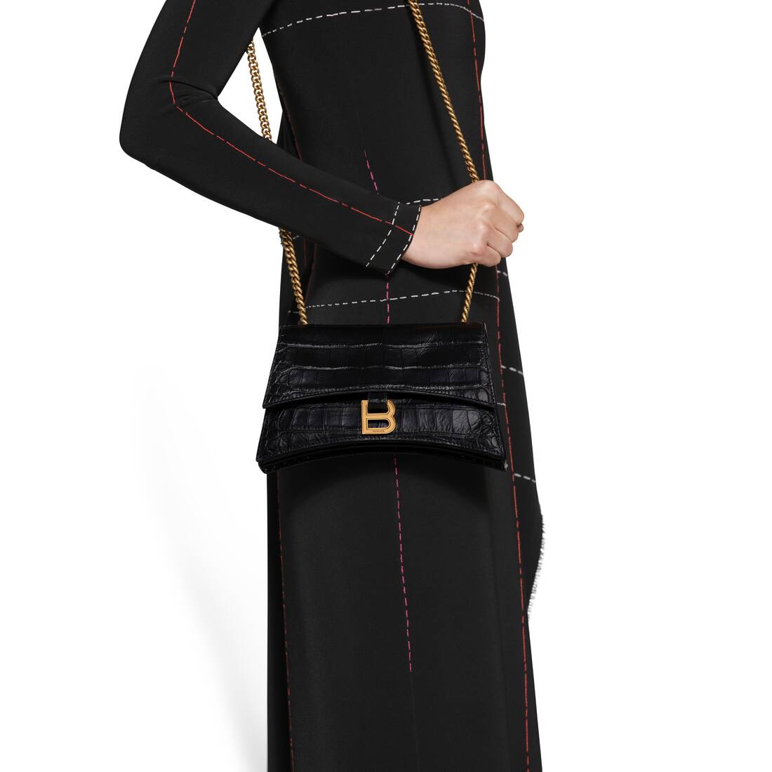 Women's Crush Xs Chain Bag Crocodile Embossed in Black | Balenciaga US
