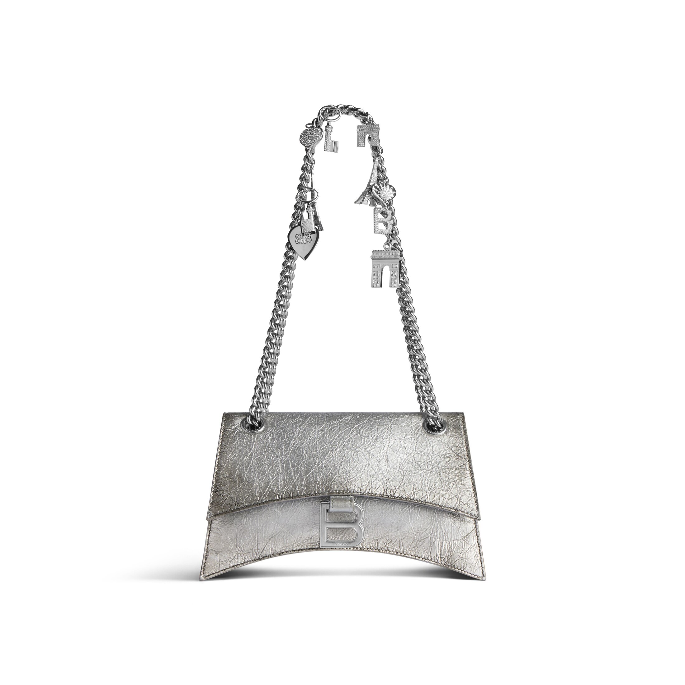 Balenciaga Crush Small Chain Bag Dirty Effect With Souvenirs And Rhinestones - Silver - Woman - Lambskin