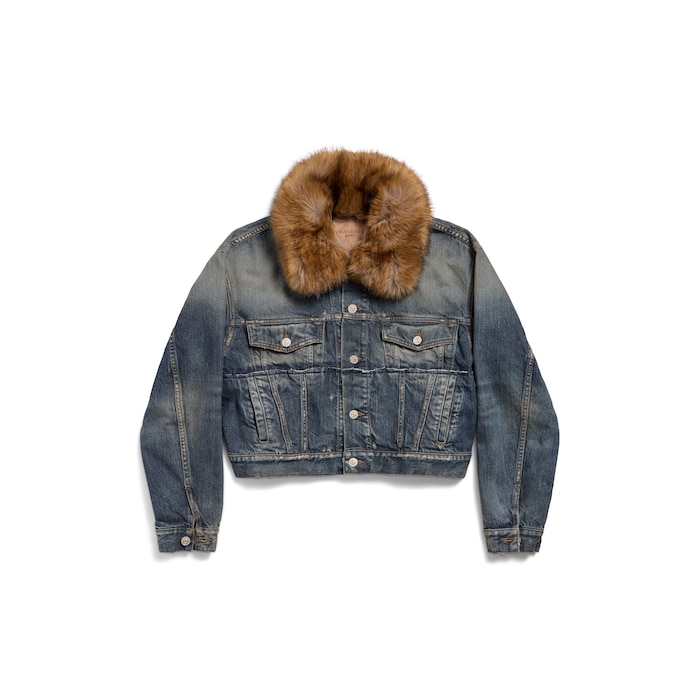 jeansjacke mit kunstfellkragen
