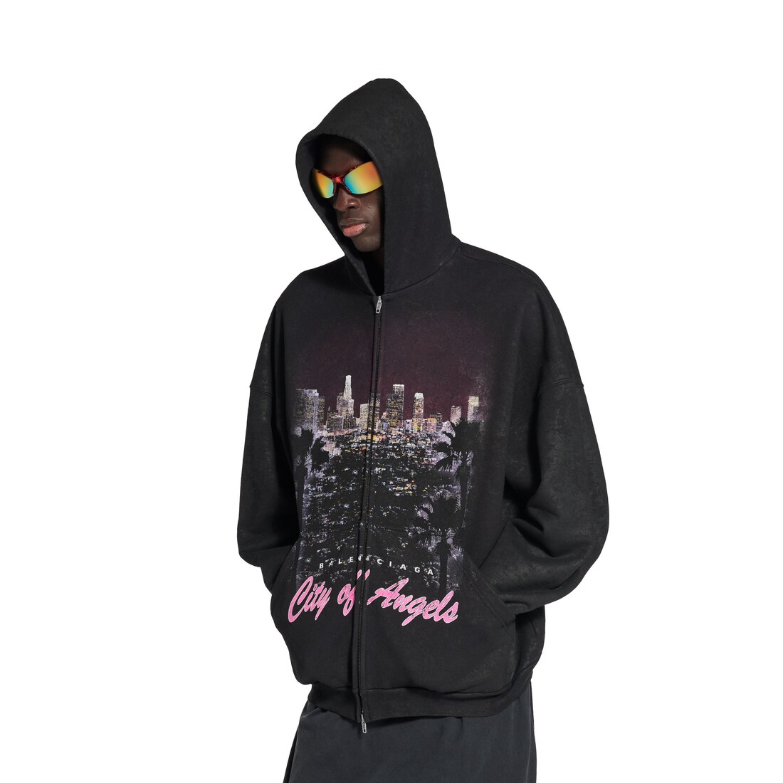 パーカー・フーディ *BALENCIAGA* Ribbed Pocket Hood Faded Black Silver 744441TQV City Of Angels Outerwear Zip-up Hoodie in Black Faded