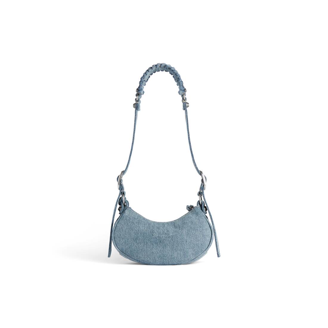 Women\'s Le Cagole Xs Shoulder Bag Girly Allover Denim in Light Blue |  Balenciaga US