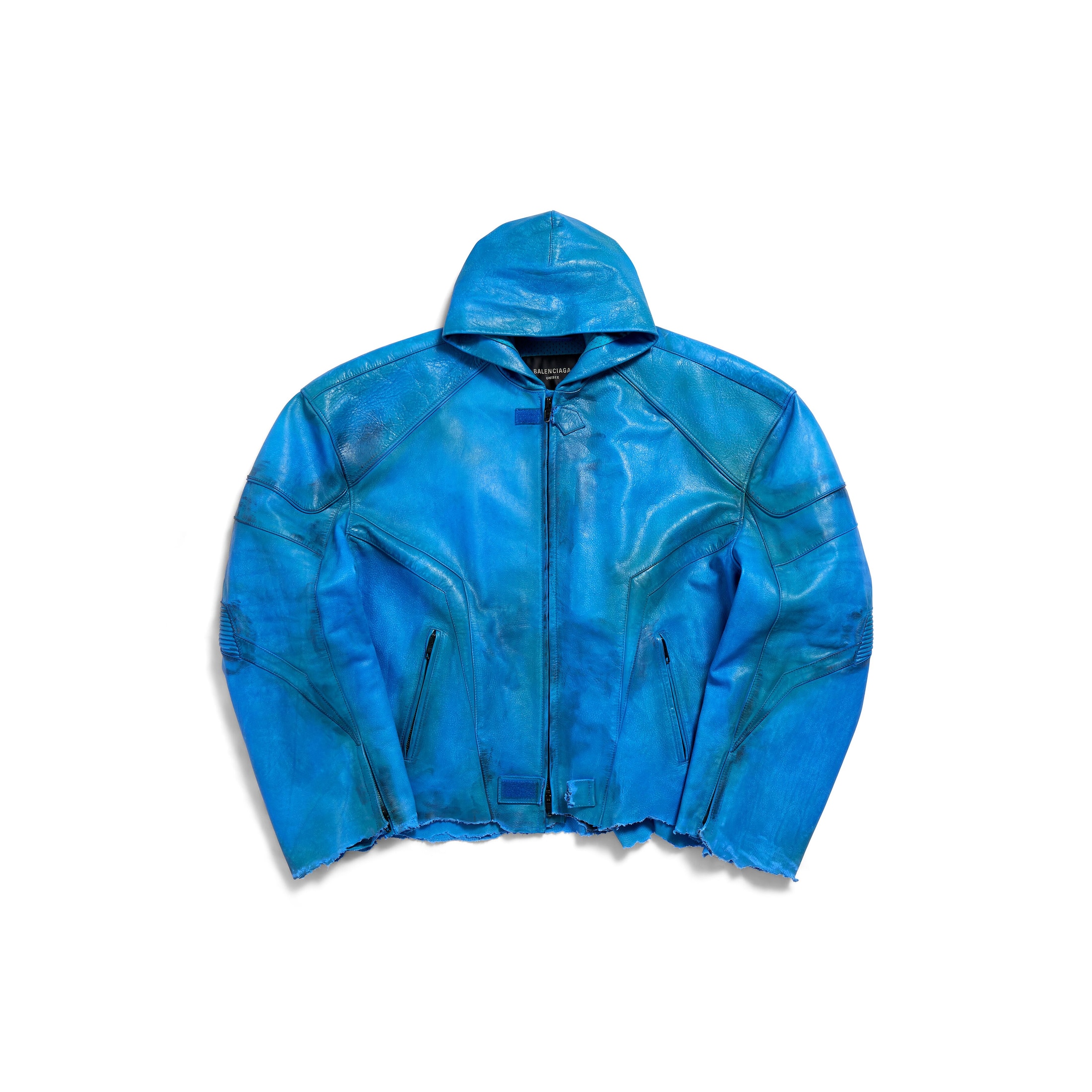 Balenciaga Hooded Biker Jacket - Blue - Man - 1 - Cowskin