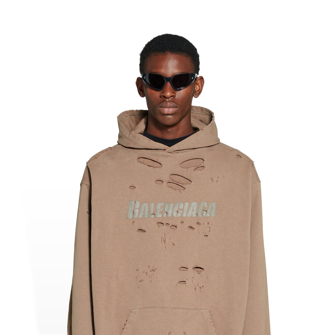 Men's Caps Destroyed Hoodie in Beige