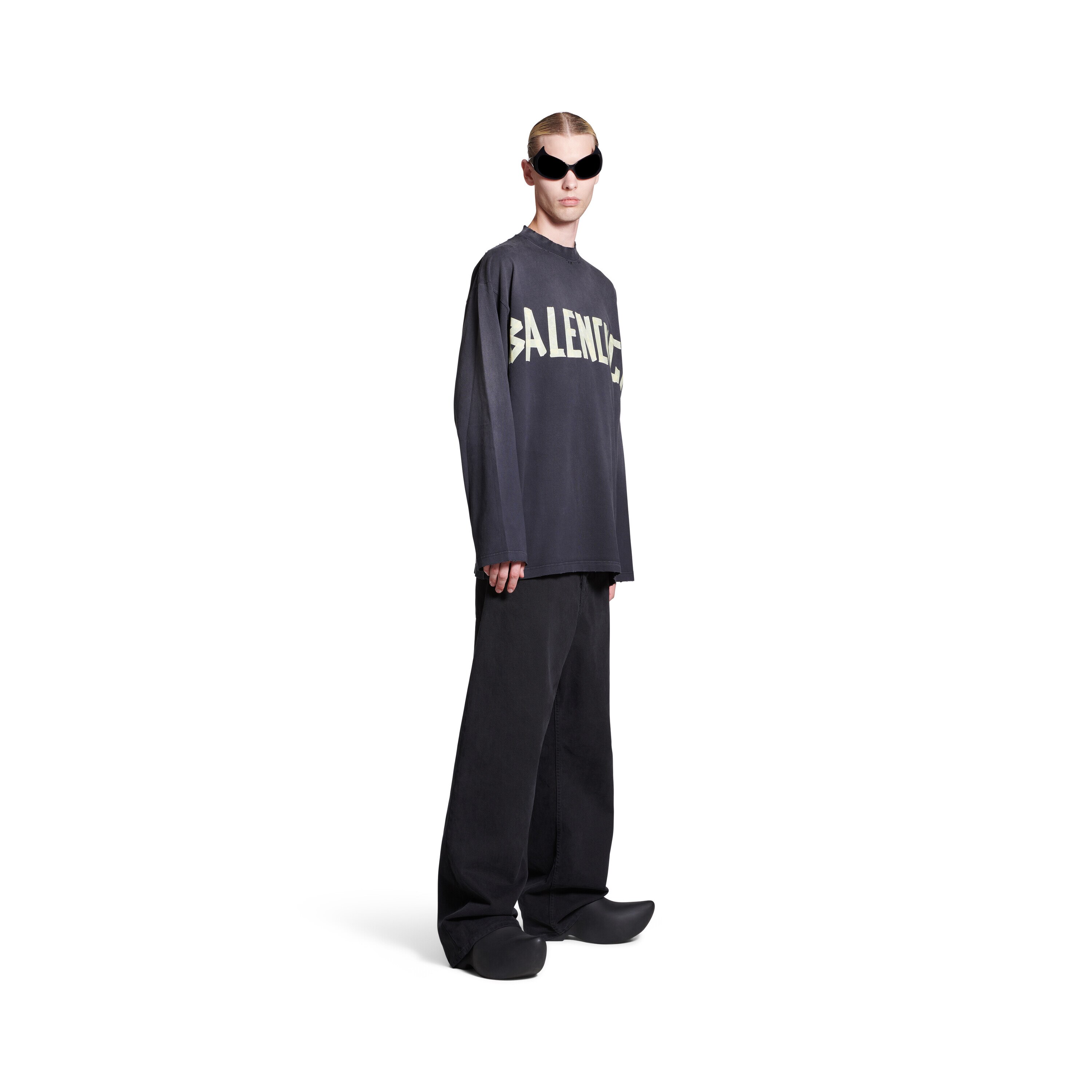 Tape Type Long Sleeve T-shirt Oversized in Black Faded | Balenciaga US