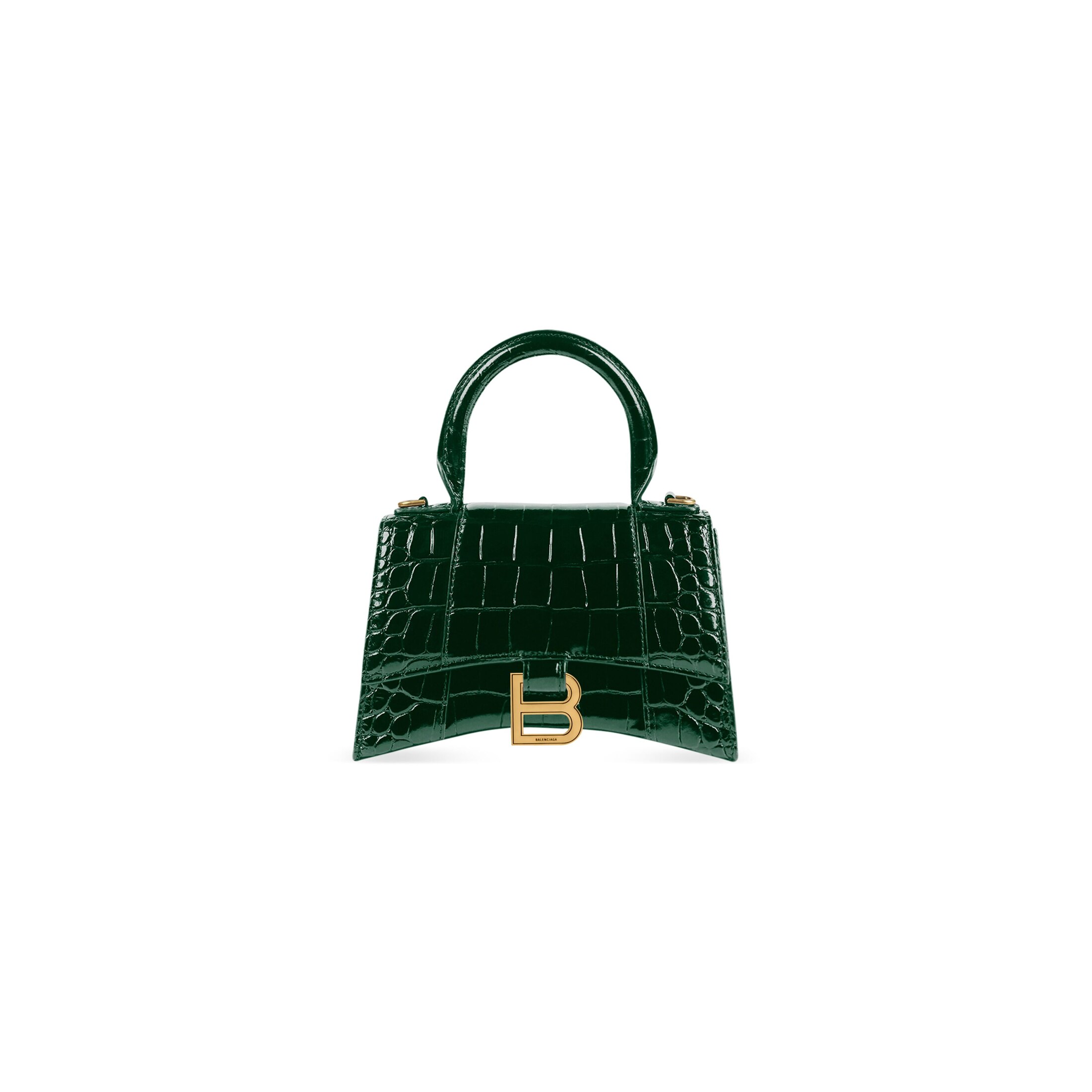 Balenciaga Hourglass XS Handbag Crocodile Embossed - Green - - Calfskin