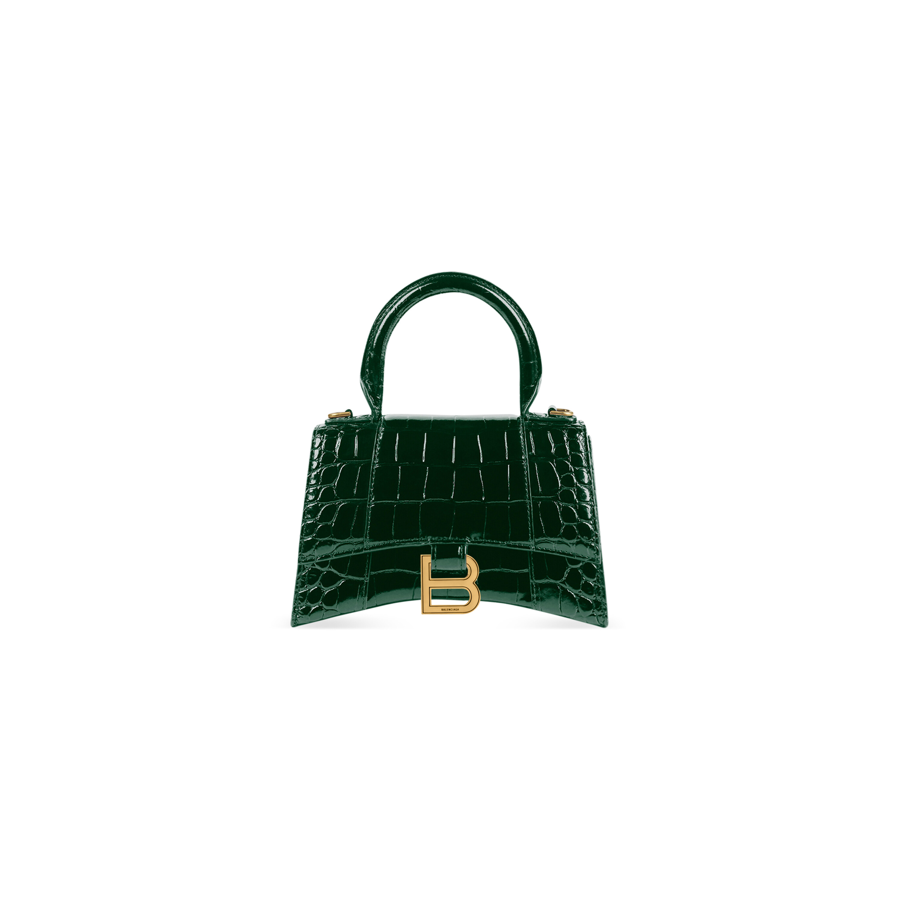 Balenciaga Hourglass XS Top Handle Bag Crocodile Embossed Calfskin In Green
