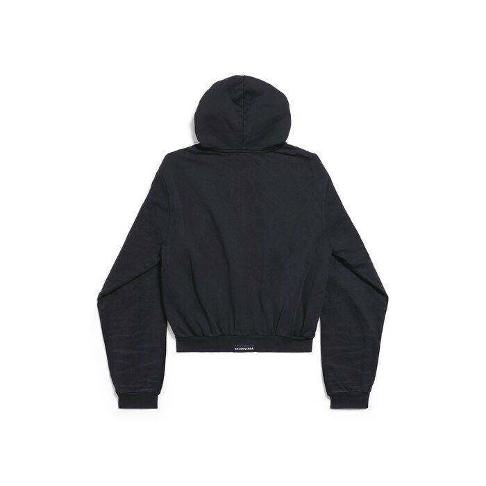 Men's Balenciaga Tab Worn-out Zip-up Hoodie in Black | Balenciaga US