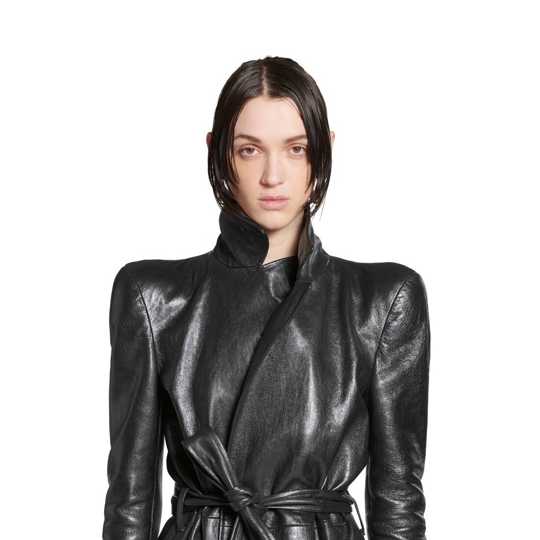 Women's Round Shoulder Maxi Trench Coat in Black | Balenciaga US