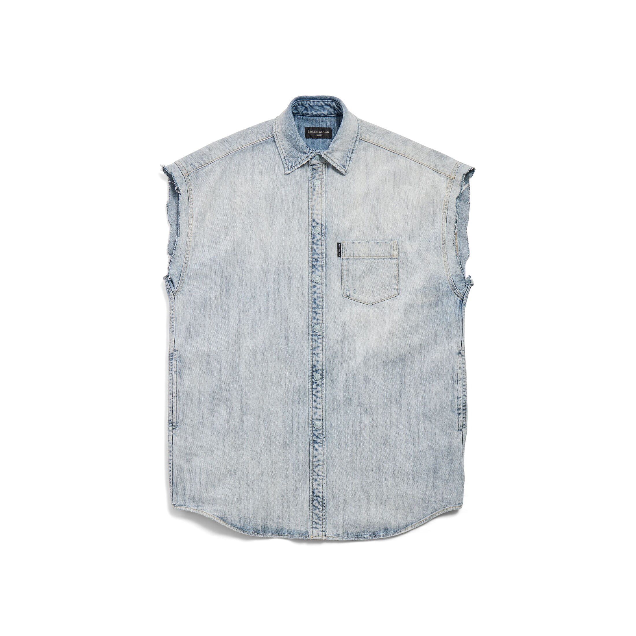 Balenciaga Ripped Sleeve Shirt Oversized - Blue - Man - 2 - Cotton