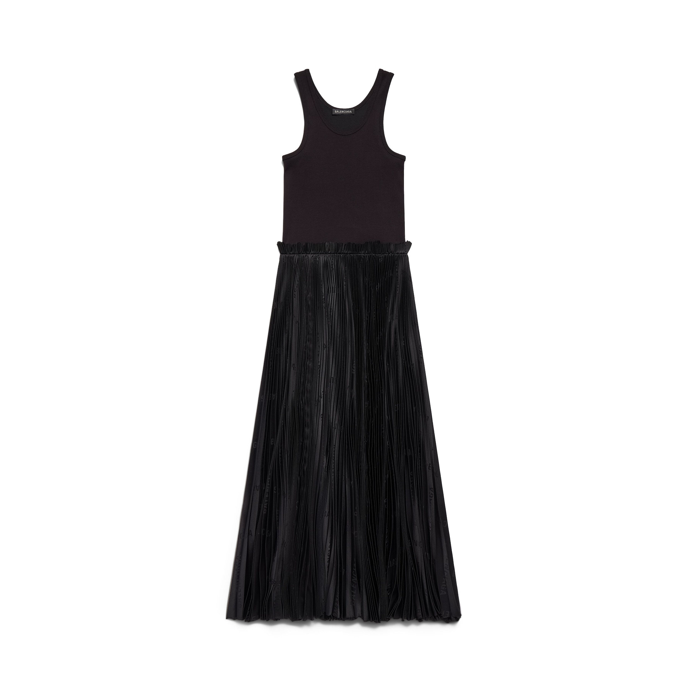 Balenciaga Bal Diagonal Allover Hybrid Tank Top Pleated Dress - Black - Woman - 40 - Recycled Polyester