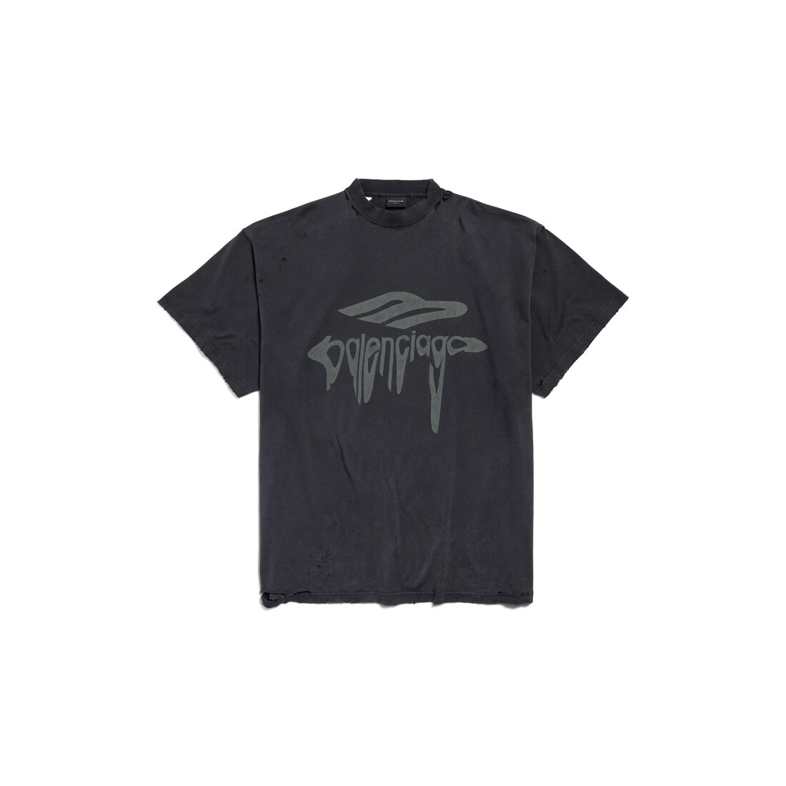 BALENCIAGA 3B Liquefied Grey T Shirt With Logo On The Front And Dist