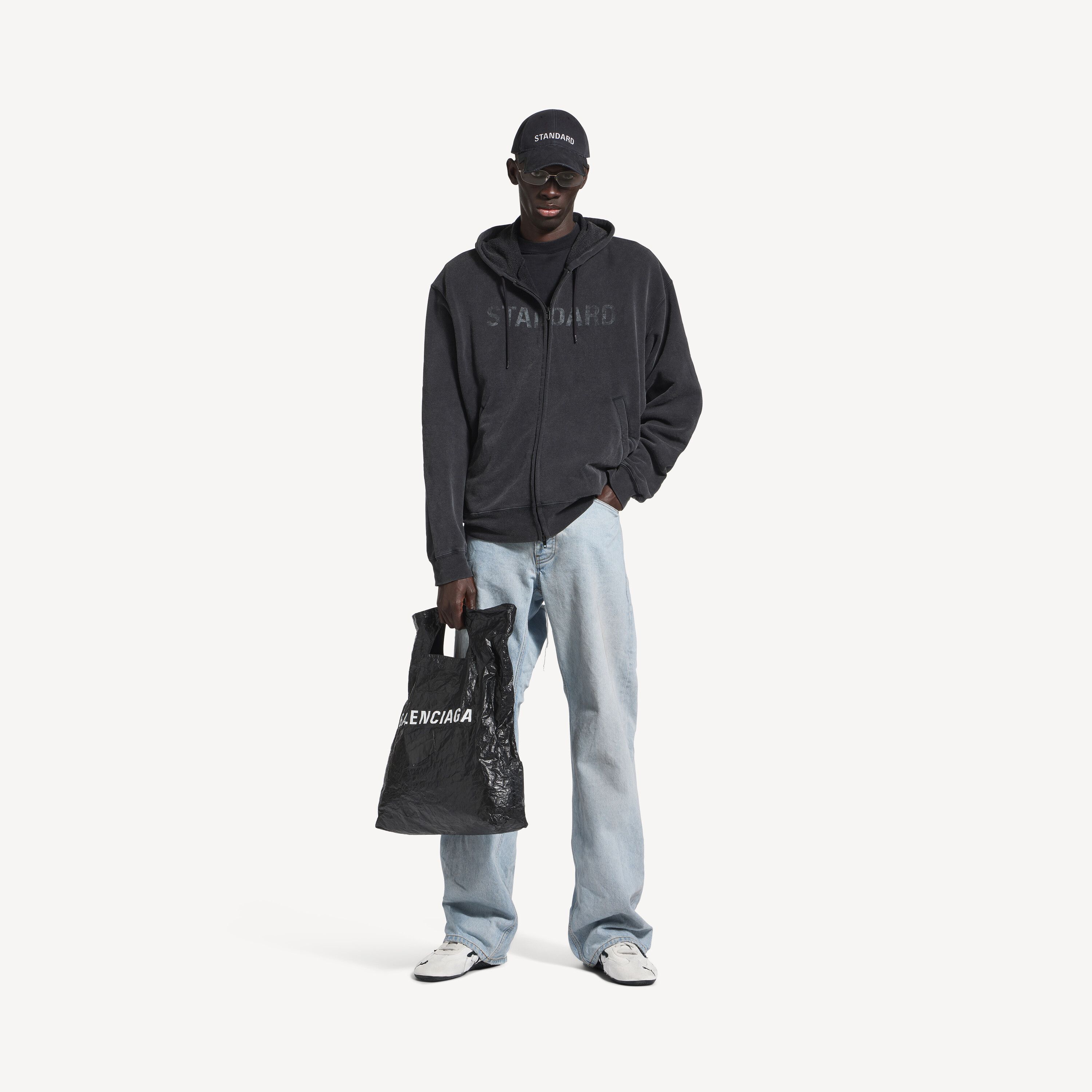 Men's Standard Oversized Zip-up Hoodie in Faded Black | Balenciaga US