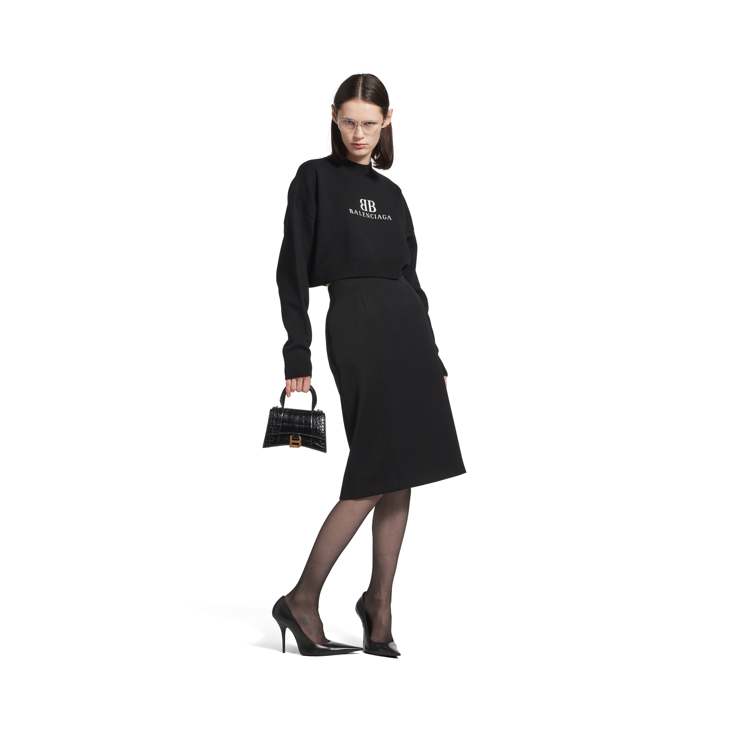 Women's Cropped Crewneck in Black/white | Balenciaga NL