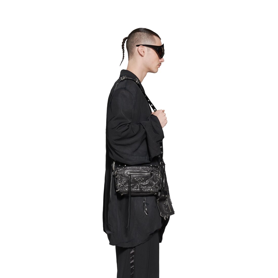 Men's Le Cagole Men Xs Flap Bag With Piercings in Black