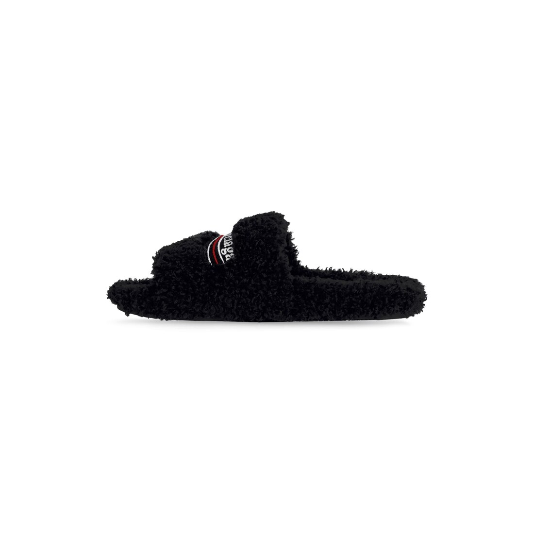 Women's Furry Slide Sandal in Black/white/red