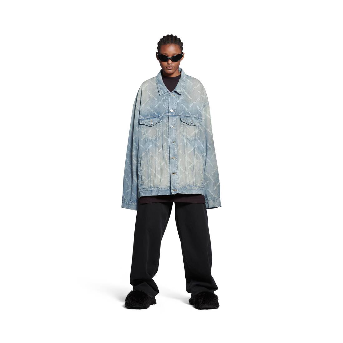 Bal Diagonal Allover Oversized Jacket in Light Blue | Balenciaga US