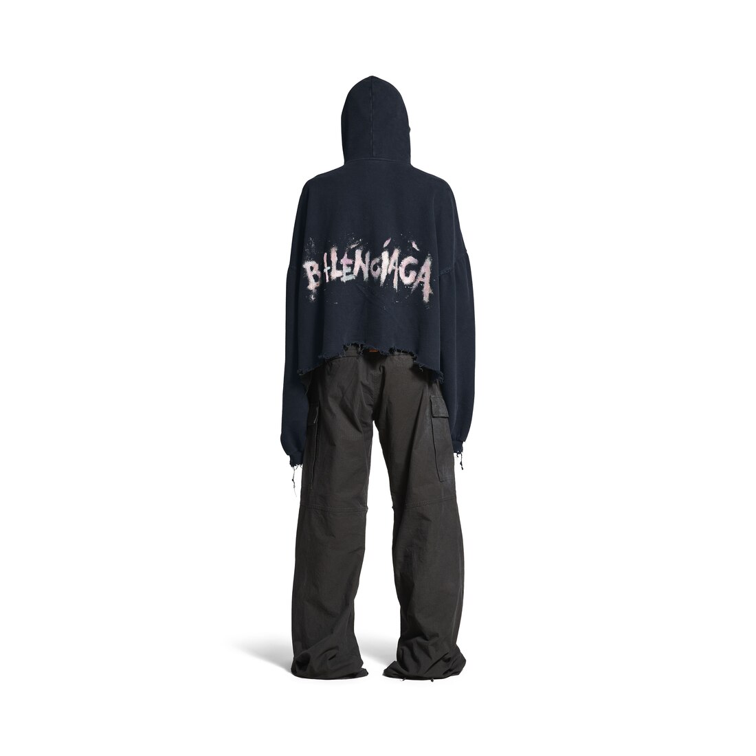 Balenciaga Nail Polish Cropped Hoodie in Faded Black