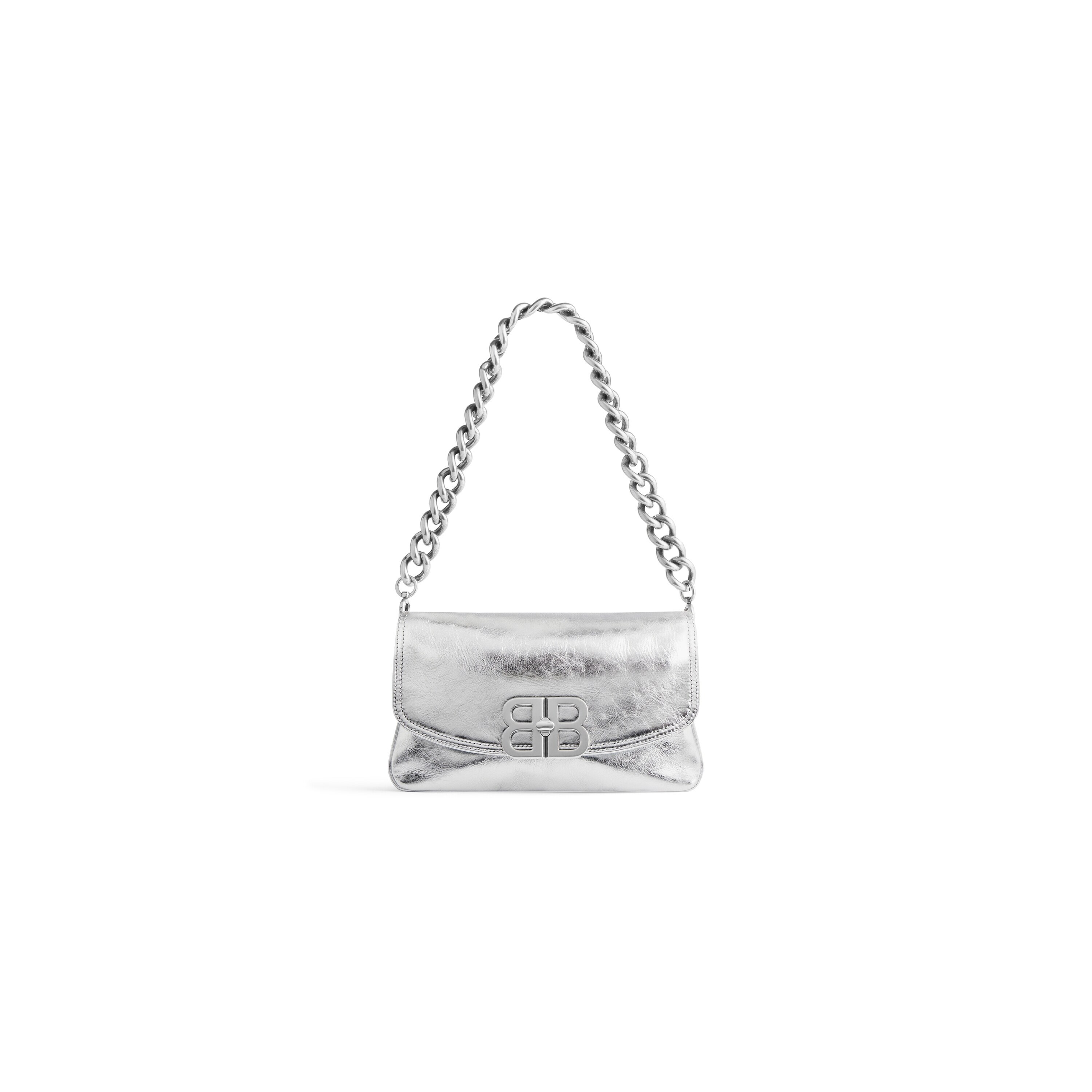 Women's Bb Soft Small Flap Bag Metallized in Silver | Balenciaga NL