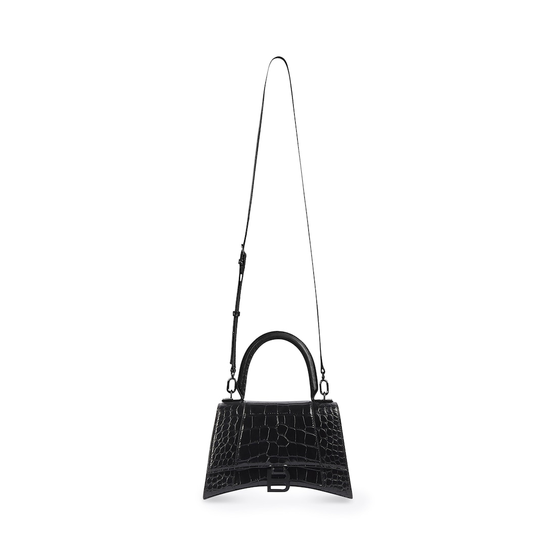 BALENCIAGA: Hourglass XS bag in crocodile print laminated leather