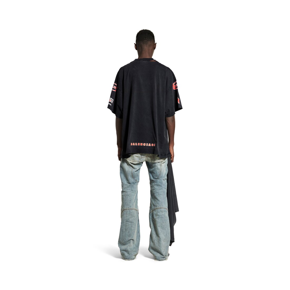 Men's Sponsor Logos T-shirt Oversized  in Black Faded