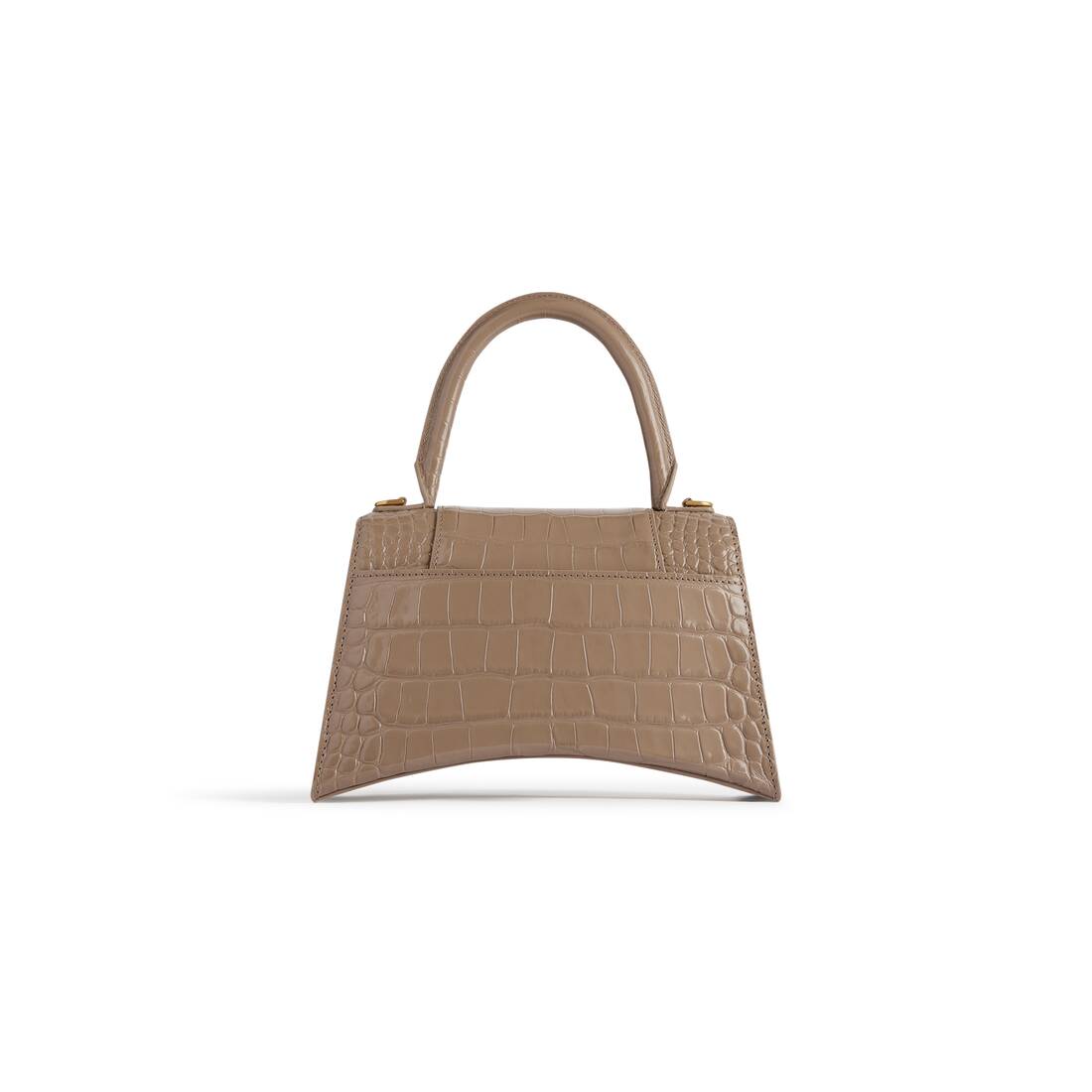 Balenciaga Metallic Shiny Calfskin Crocodile Embossed Hourglass Top Handle Bag Xs Light Gold