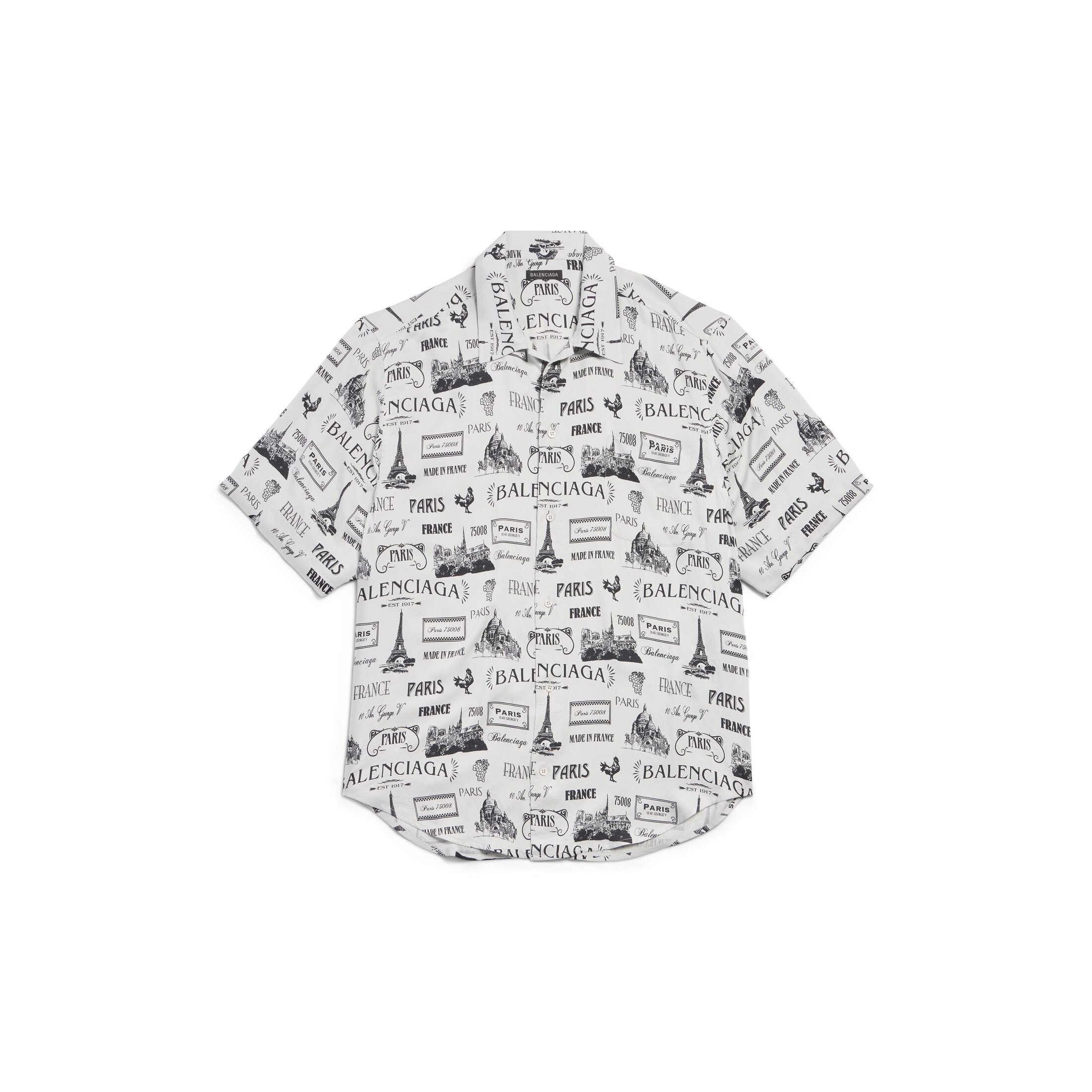 Balenciaga Camicia Minimal Paris Resto A Maniche Corte - Grigio E Argento - Unisex - 38 - Viscosa - Contiene Parti Non In Tessuto Di Origine Animale