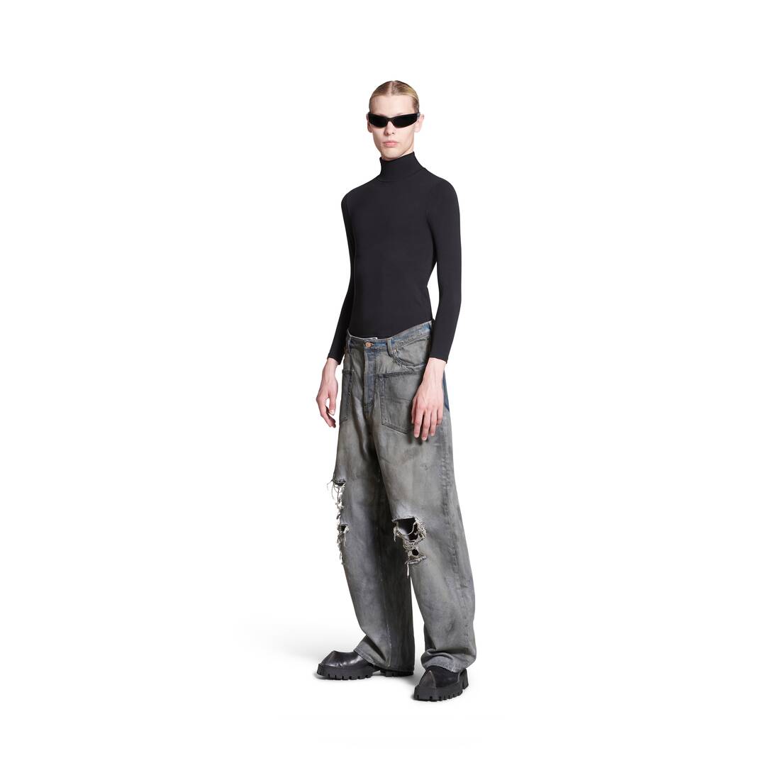 Outline Baggy Sweatpants in Black Faded