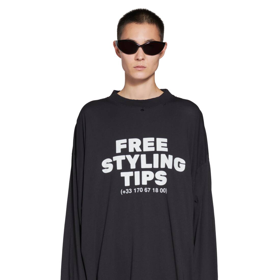 Styling Hotline Long Sleeve T-shirt Oversized in Black Faded