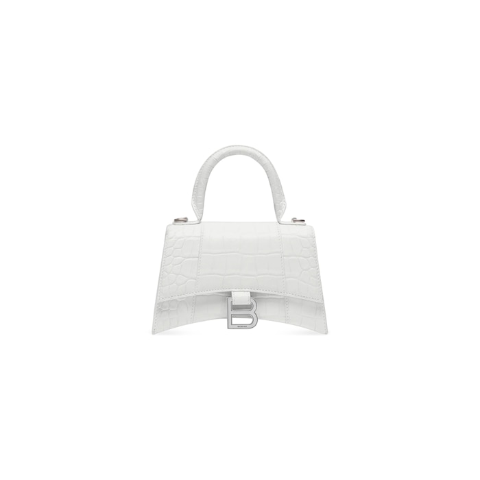 BALENCIAGA: Hourglass s bag in crocodile print leather - Beige