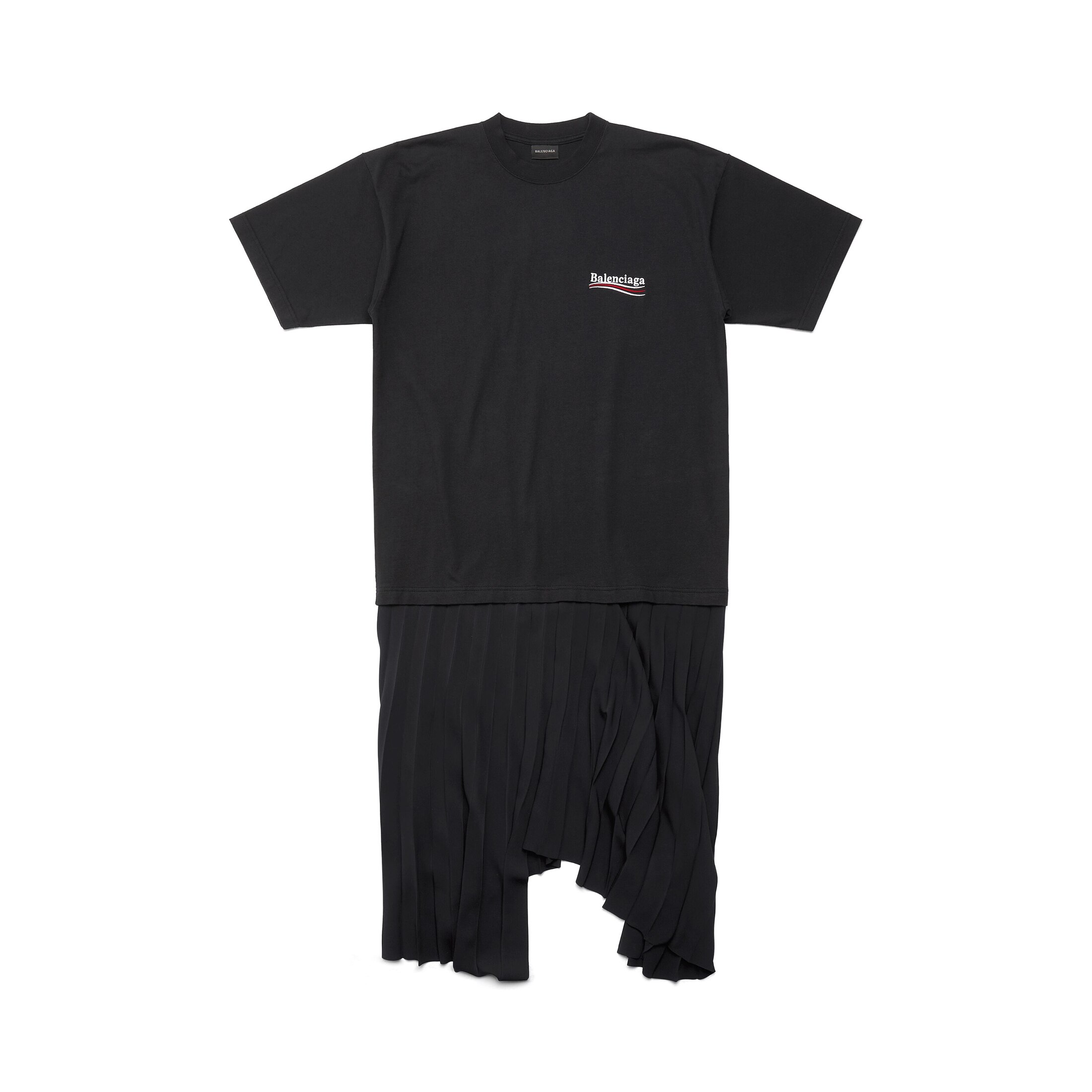 Balenciaga Political Campaign Pleated T-Shirt Dress - Black - Woman - 42 - 100% Cotton - 100% Polyester