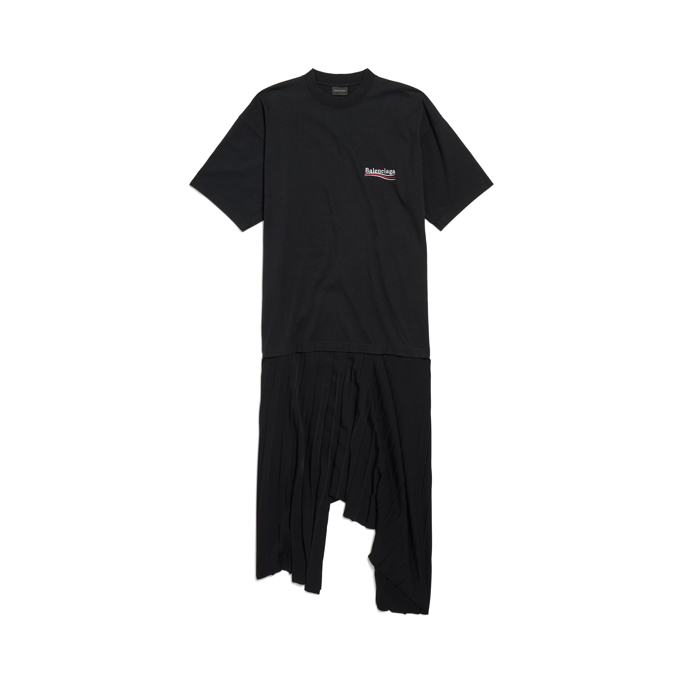 Balenciaga Political Campaign Pleated T-Shirt Dress - Black - Woman - 42 - 100% Cotton - 100% Polyester