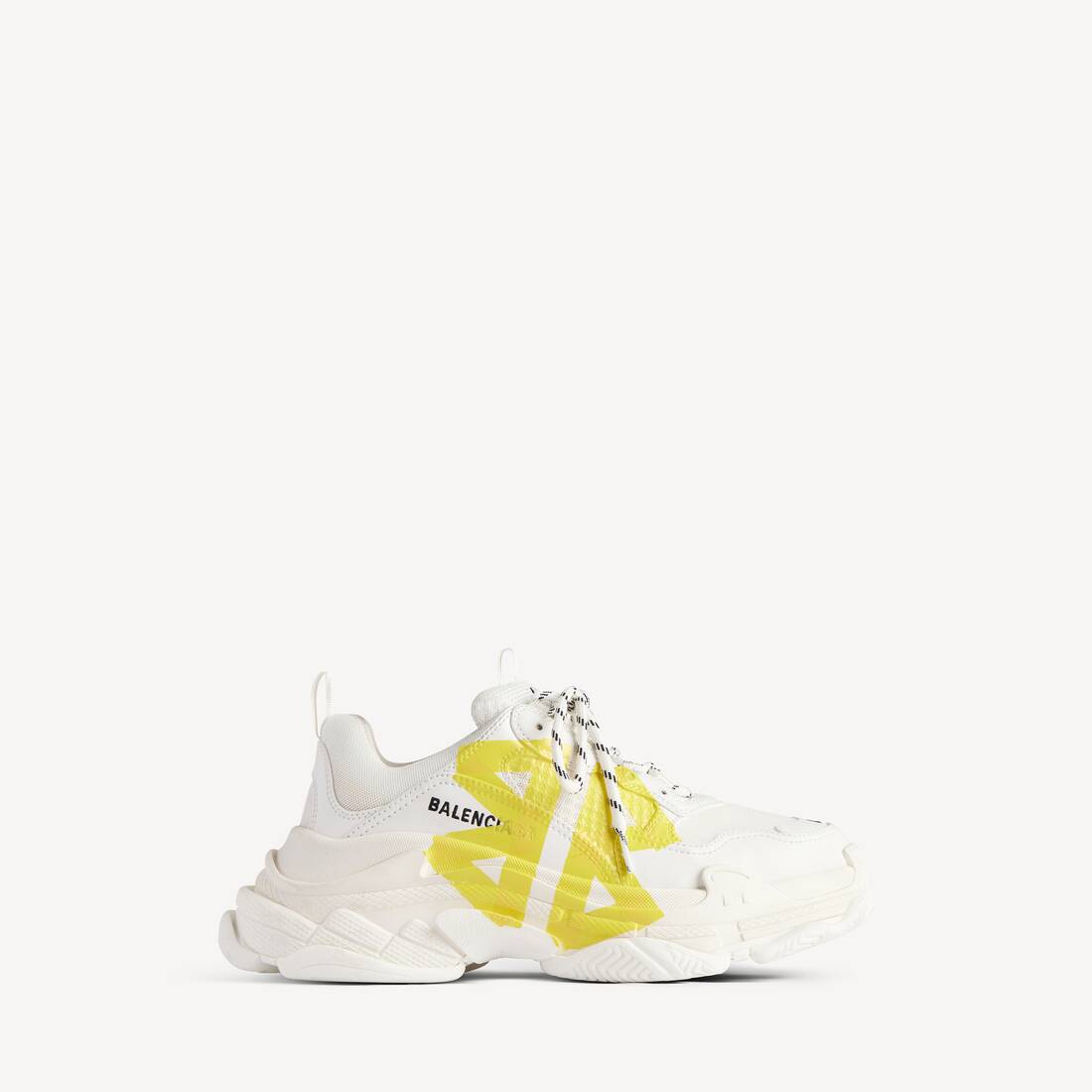 Men's Triple S Tape Type Sneaker in White/yellow Balenciaga US