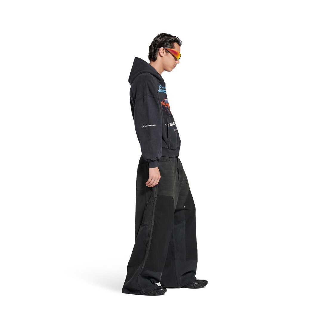 Men's Ripped Off Baggy Pants in Black/green/red
