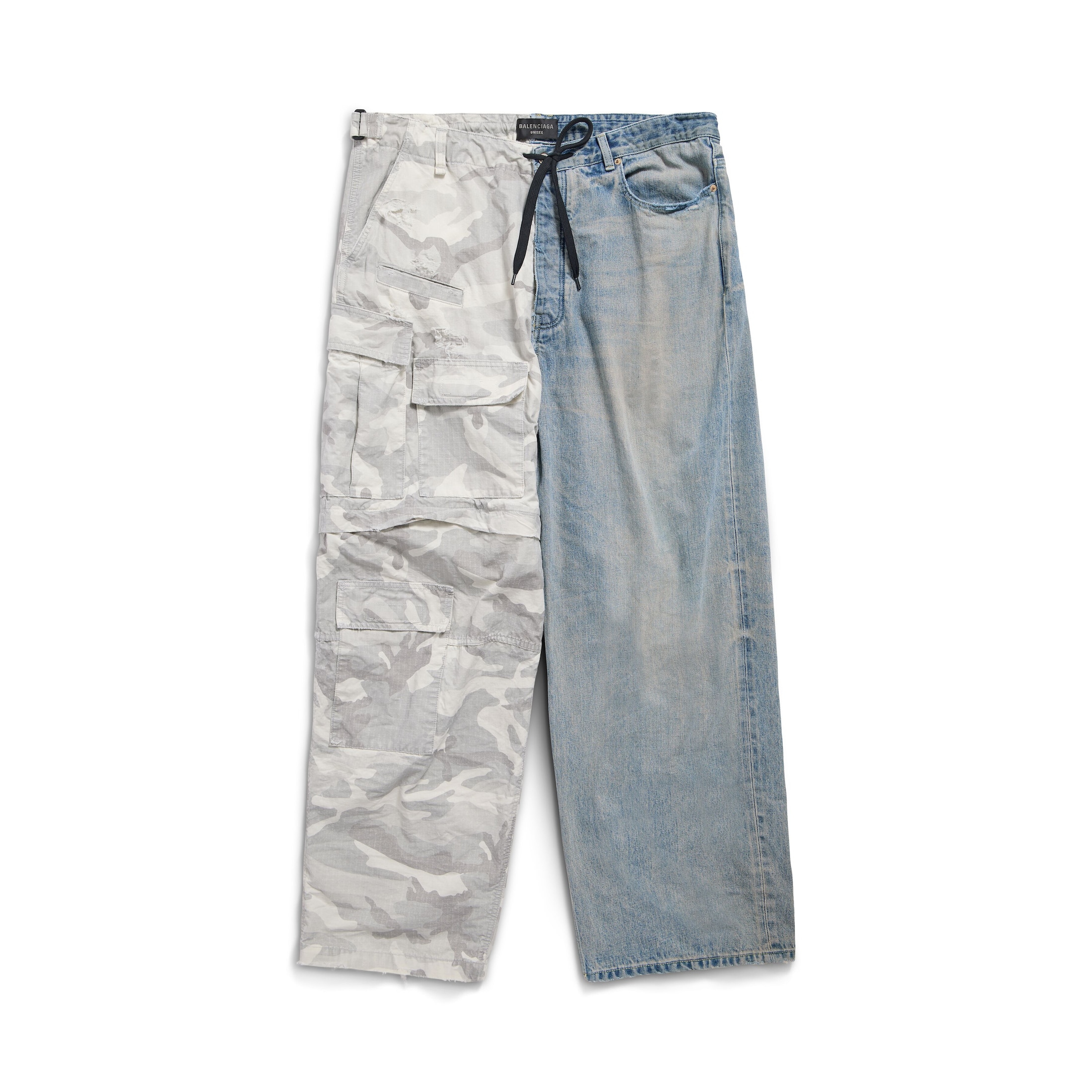 Balenciaga Grayscale Camo Hybrid Baggy Pants - Blue - Unisex - M - Cotton