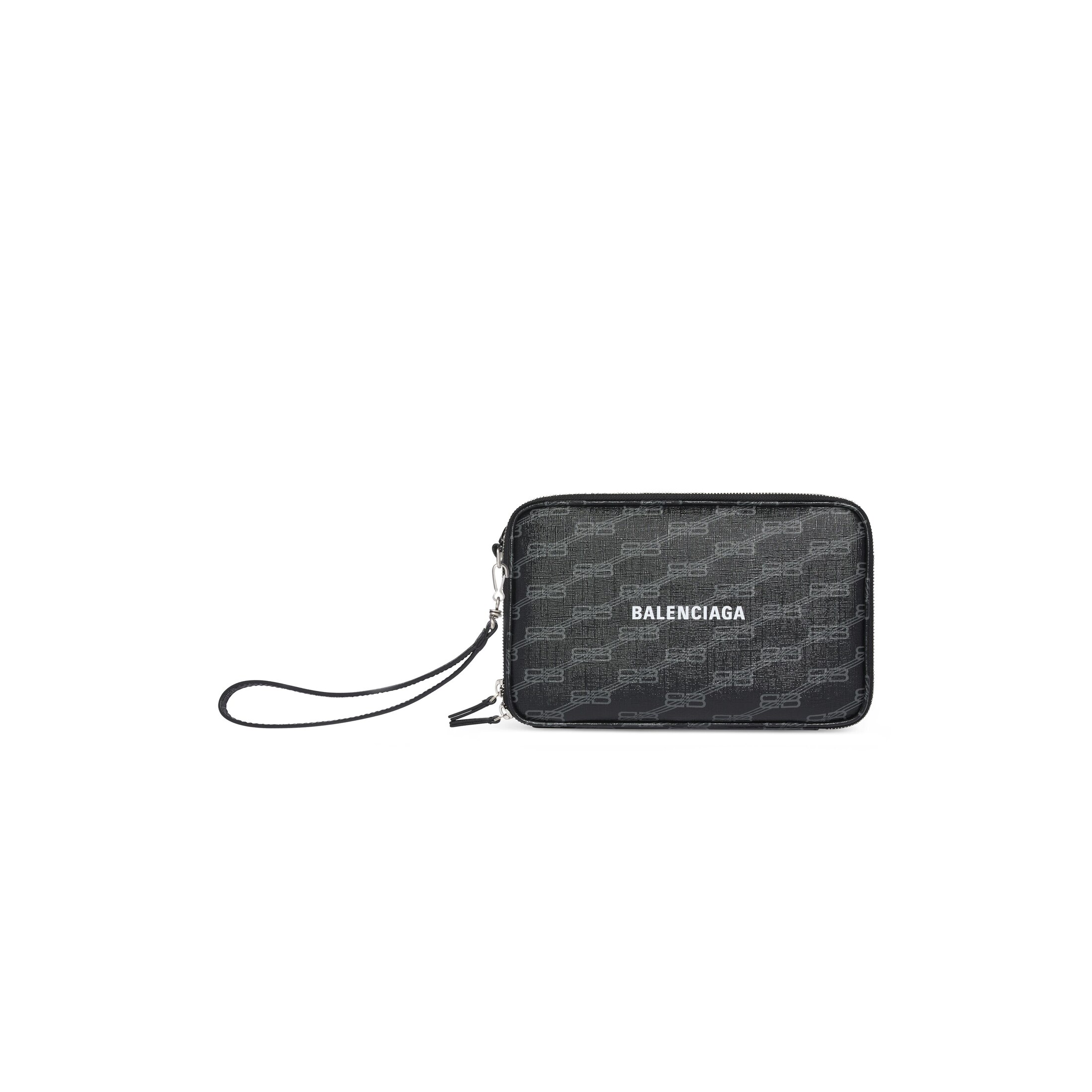 Balenciaga Pochette Avec Poignée Signature En Toile Enduite BB Monogram - Noir - Homme - Polyuréthane, Polyester, Coton