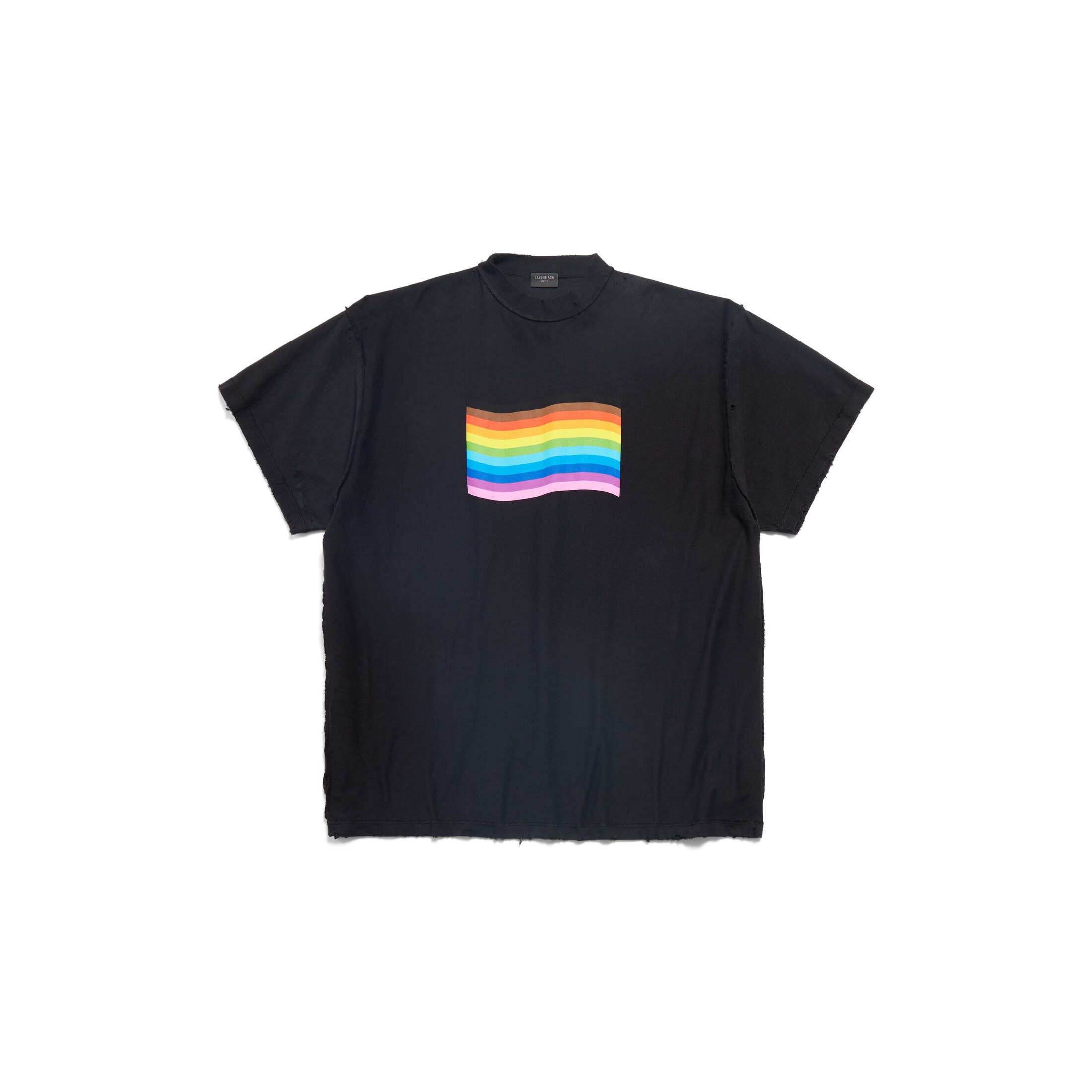 Balenciaga Rainbow Flag Inside-Out T-Shirt Oversized - Black - Unisex - - Main Fabric: 100% Cotton - Trimming: 95% Cotton, 5% Elastane