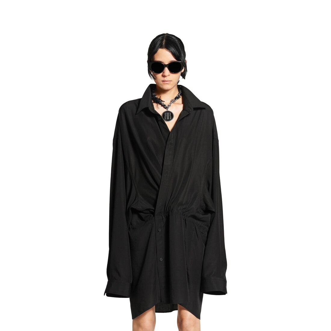 BALENCIAGA ブラックドレスシャツ L Balenciaga Maxi Patched シャツドレス | ブラック | FARFETCH JP