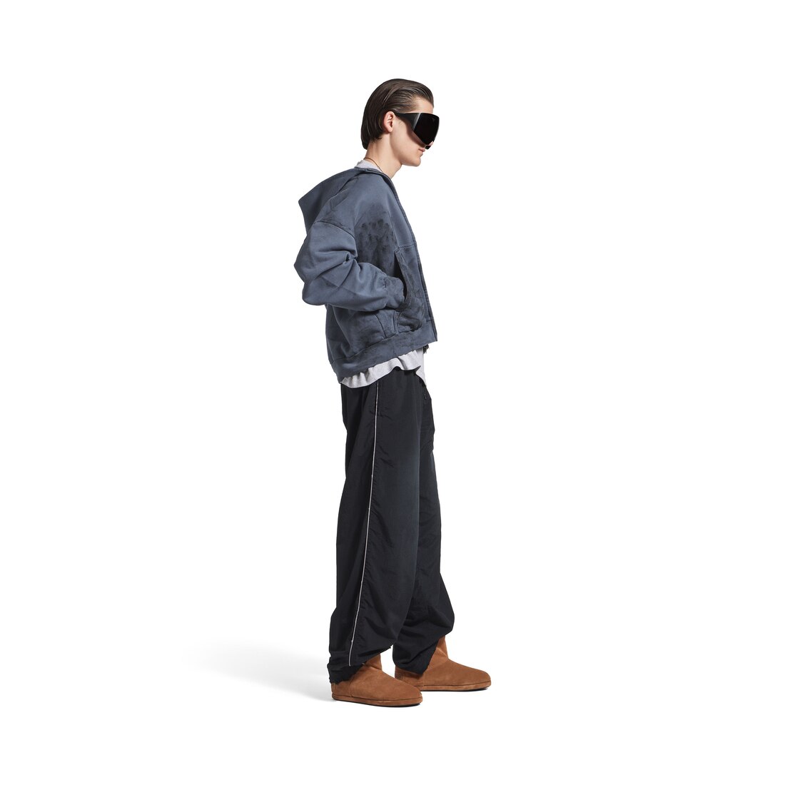 Men's Balenciaga Back Zip-up Hoodie Regular Fit in Faded Dark Blue/black