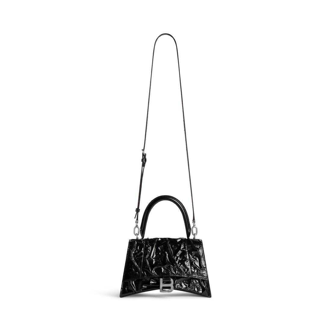 Women's Hourglass Small Handbag Crushed Effect in Black | Balenciaga US