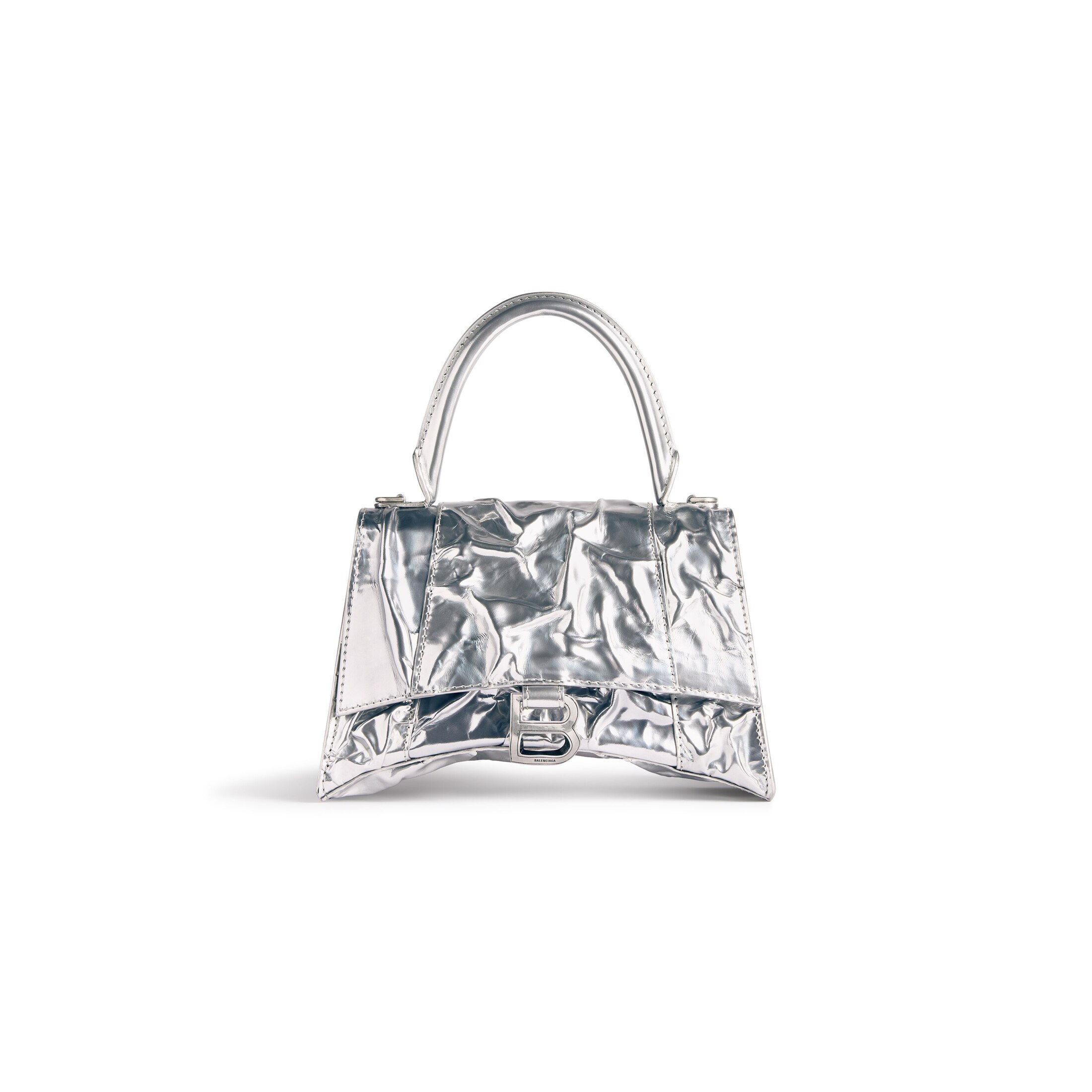 Balenciaga Hourglass Small Handbag Crushed Effect - Silver - Woman - Lambskin