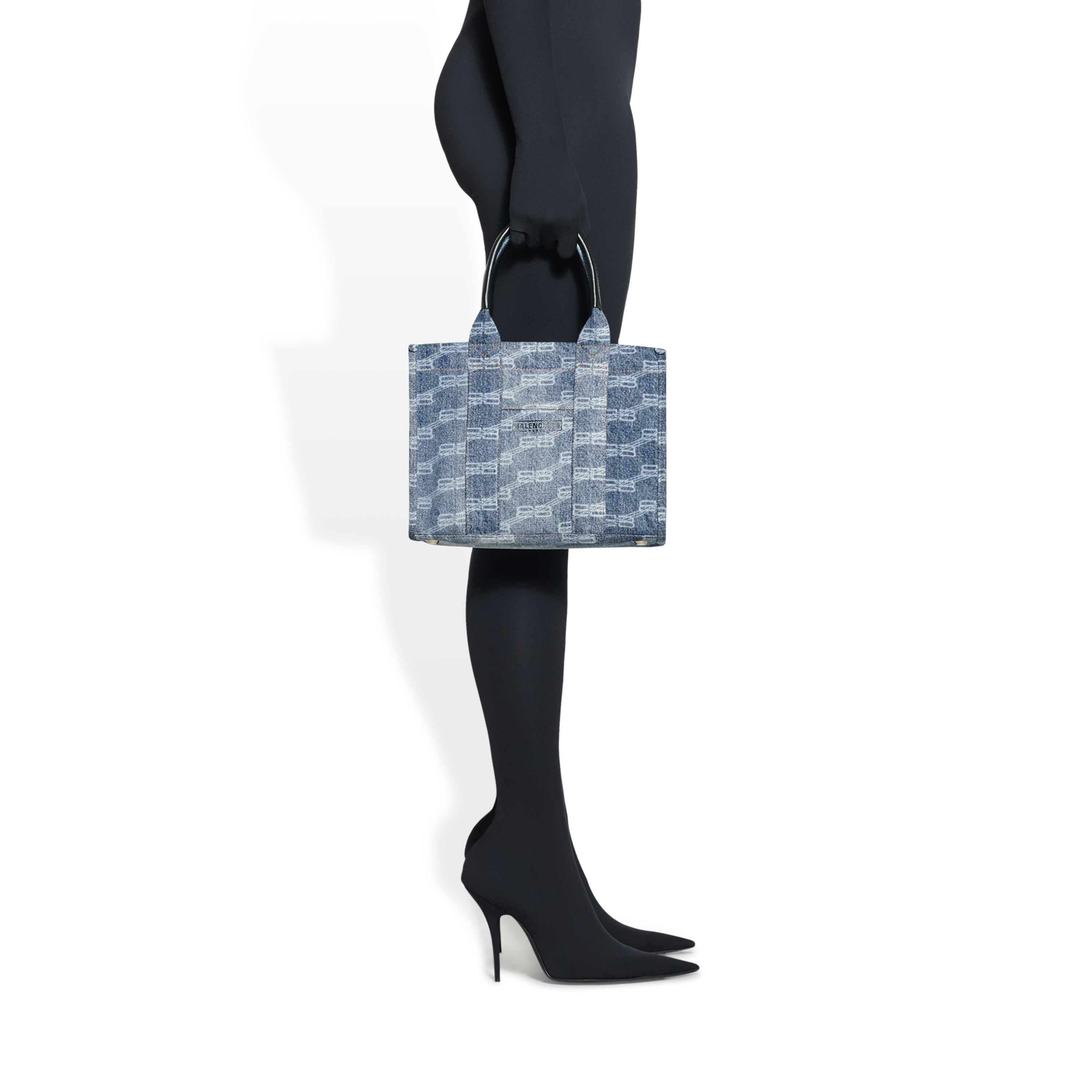 Womens Le Cagole Xs Shoulder Bag Bb Monogram Bleached Denim in Blue   Balenciaga NL
