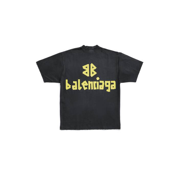 BALENCIAGA Black cotton Tshirt with the yellow House l  Drouotcom