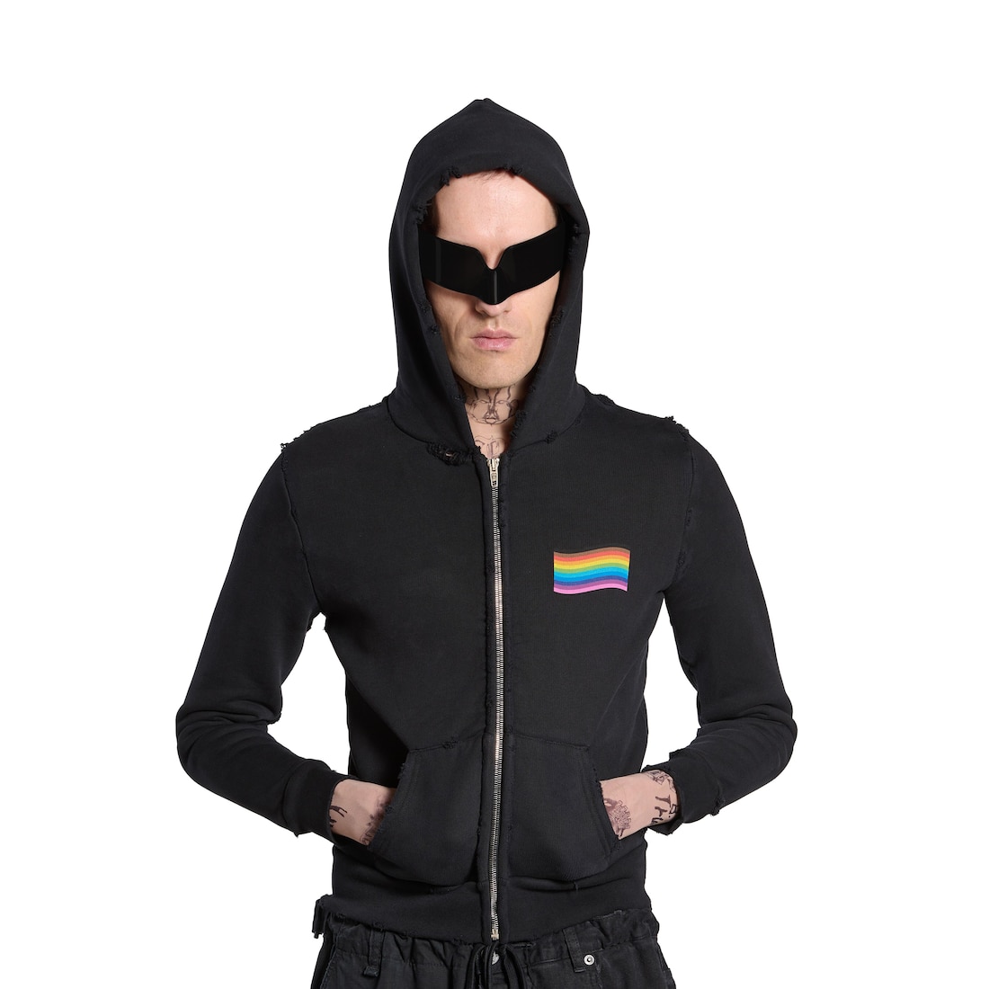 Rainbow Flag Zip up Hoodie Small Fit in Black Balenciaga GB