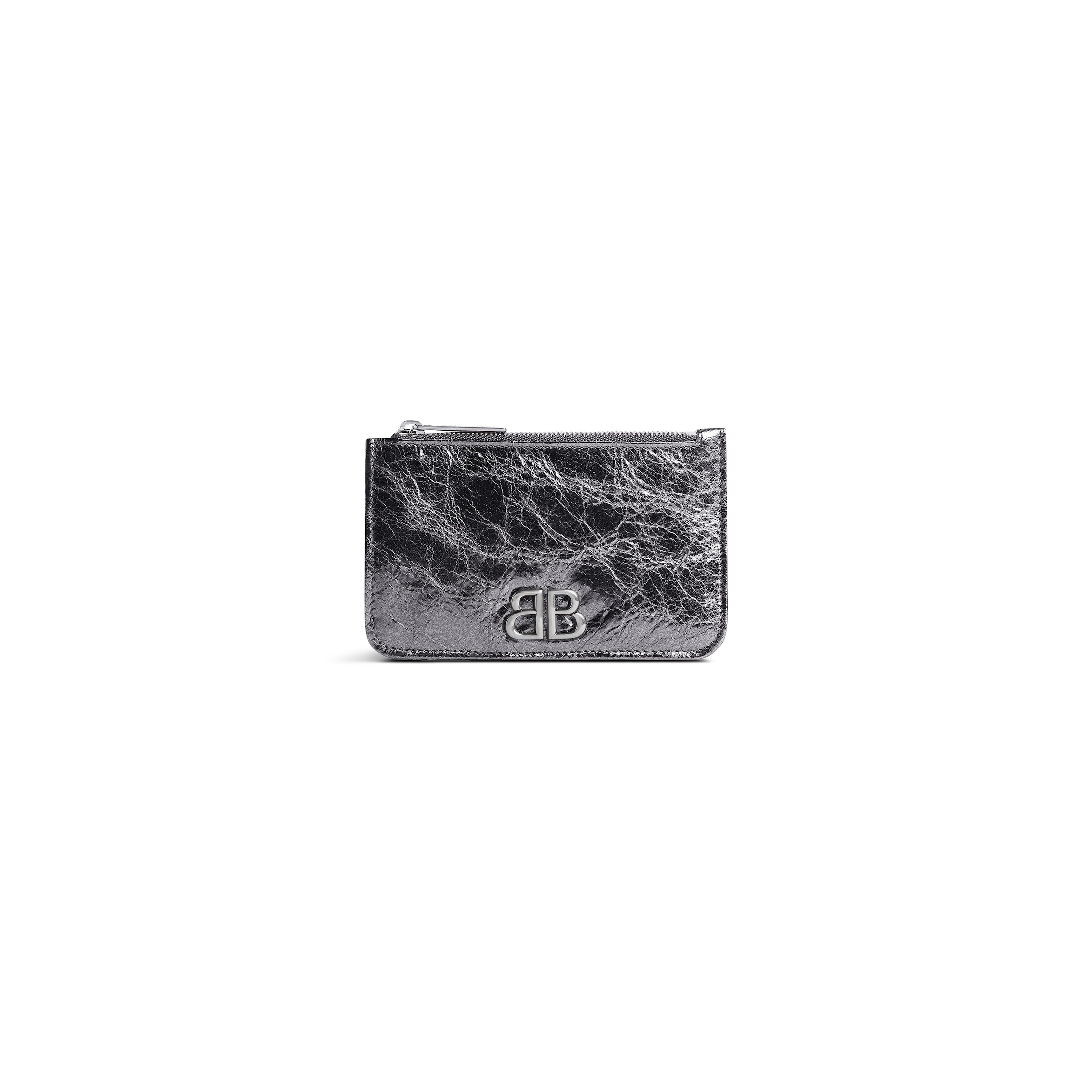 Balenciaga Monaco Long Coin And Card Holder Metallized - Grey & Silver - Woman - Lambskin