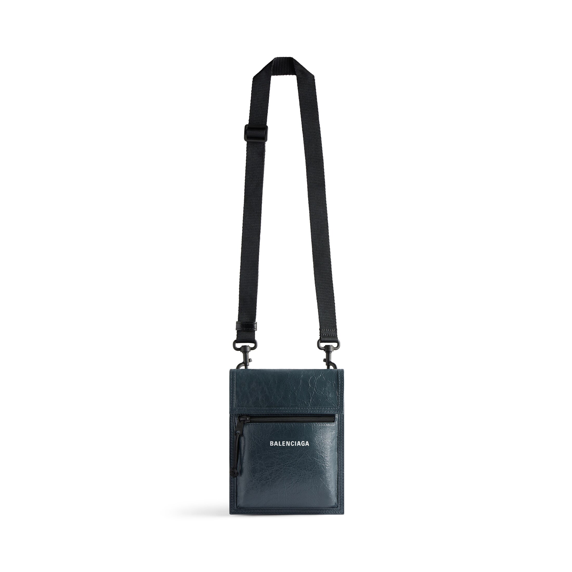 Balenciaga Explorer Small Pouch With Strap - Blue - Man - Lambskin, Polyamide, Polyester